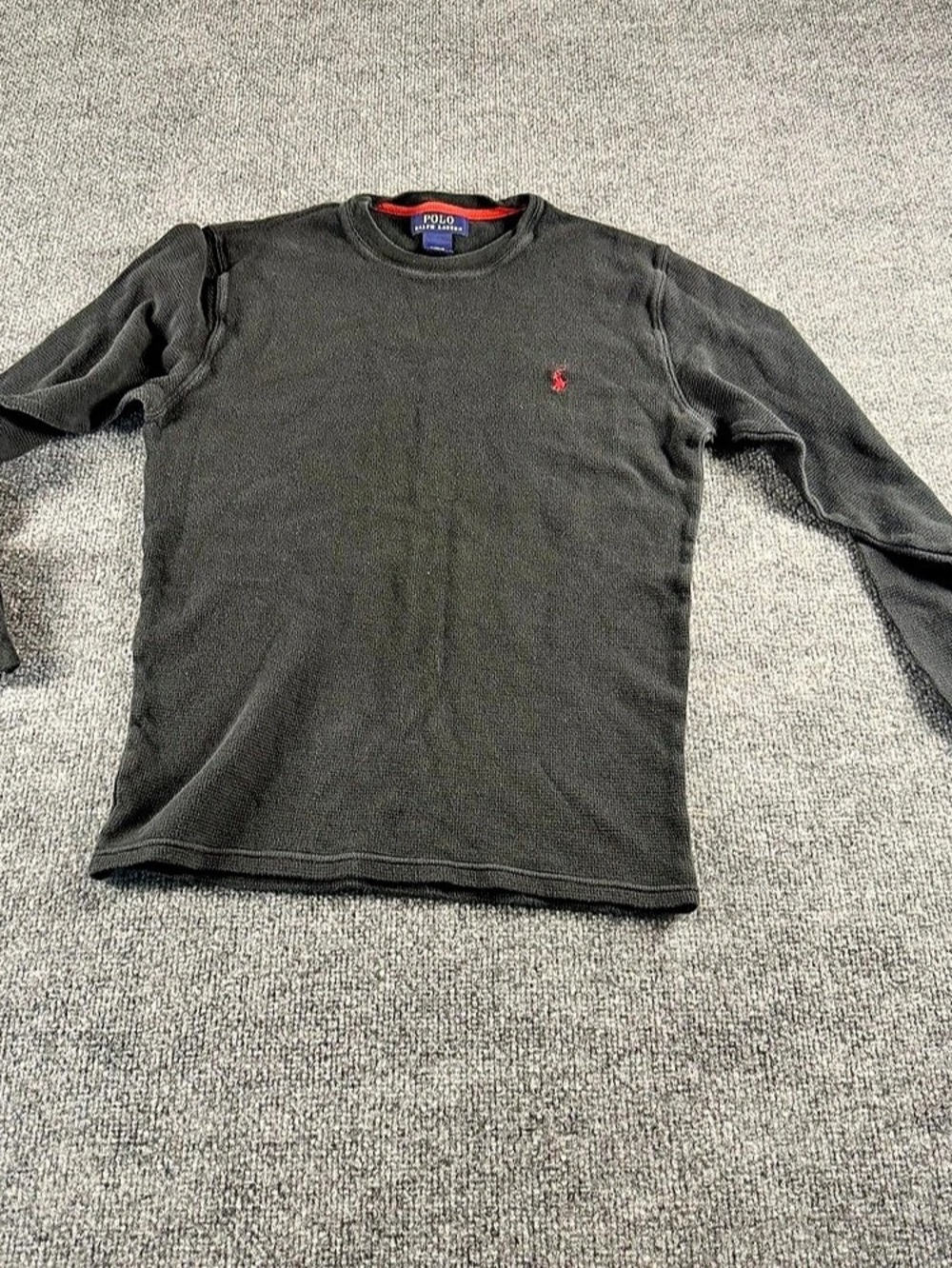 Polo Ralph Lauren Waffle-Knit Cotton Long-Sleeve Crewneck Men'Small Black Small